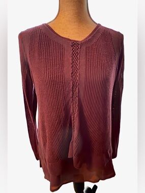 Women’s Lucky Brand  Burgundy Long Sleeve Knit Top Layered Sweater